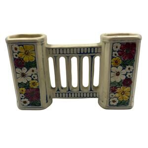 Antique Weller Signed Florala Pottery Daisy Double Bud Vase 1920s Decorative Art